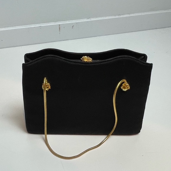 VINTAGE AFTER FIVE BY LAND M BLACK EVENING BAG PURSE Black Satin - Picture 6 of 10